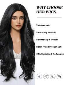 28英寸黑色耐热长款波浪卷假发，舒适自然卷曲，适合日常、假日、旅行、万圣节、圣诞节、新年派对、音乐节、角色扮演，是送给女孩的礼物，也是夏季毕业礼物、现成礼物、万圣节和圣诞节礼物的理想之选。 - 黑色 - 查看 3