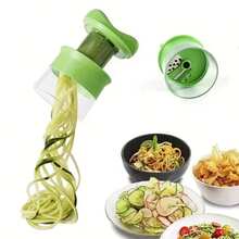 1pc Handheld Spiral Vegetable Slicer, Stainless Steel Multi-Function Kitchen Tool, Suitable For Carrots, Cucumbers, Zucchini, Quick Low-Carb Veggie Noodle, Salad And Pasta Maker, Compact Easy-Clean Design, Vegetable Cutter, Noodle Prep, User-Friendly, Easy-Wash Material, Practical & Convenient - Green - View 1