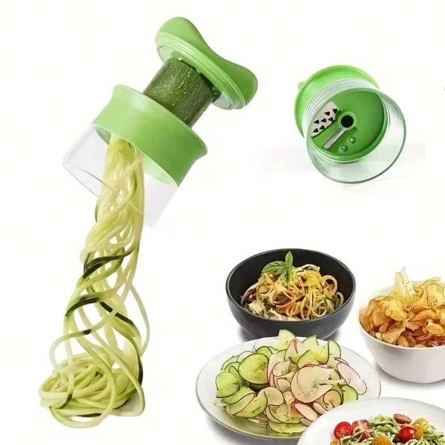 1pc Handheld Spiral Vegetable Slicer, Stainless Steel Multi-Function Kitchen Tool, Suitable For Carrots, Cucumbers, Zucchini, Quick Low-Carb Veggie Noodle, Salad And Pasta Maker, Compact Easy-Clean Design, Vegetable Cutter, Noodle Prep, User-Friendly, Easy-Wash Material, Practical & Convenient - Green - View 1