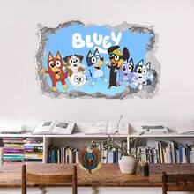 Bluey 3D 破墙 Bluey 一家墙贴，可移除乙烯基 Bluey 和 Bingo 一家墙贴，创意洞景墙贴，卧室装饰，即撕即贴卡通家居装饰，适用于房间、浴室墙砖 - 多色多款 - 查看 3