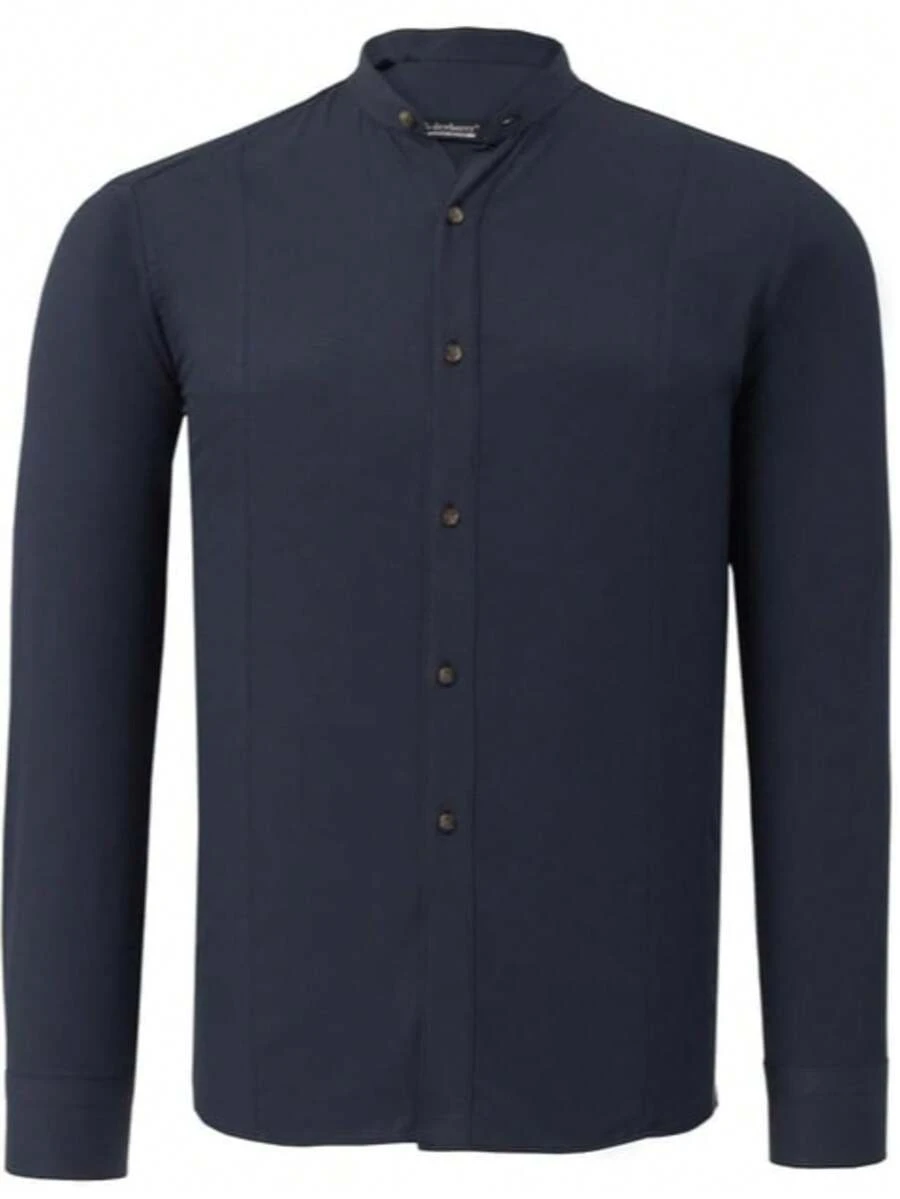 Men's Casual Versatile Solid Color Shirt - Navy Blue - View 1