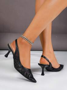 Giày sandal cao gót mũi nhọn khoét rỗng bằng lưới, giày cao gót thoáng khí mùa hè mới, phong cách thanh lịch Pháp. - màu đen - Xem 5