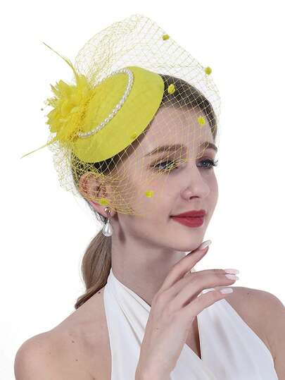 1 pieza Sombrero de mujer tipo fascinador vintage de los años 20, 30 y 50, tocado encantador con lazo, flor y velo, adecuado para bodas, fiestas de té, días festivos y festivales