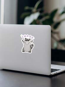 "CHAOS" Cute Raccoon Sticker, Funny Trash Panda Aesthetic Decal For Kindle & Laptop, Kawaii Animal Spirit Sticker, Mental Health Humor Gift - Multicolor - View 7