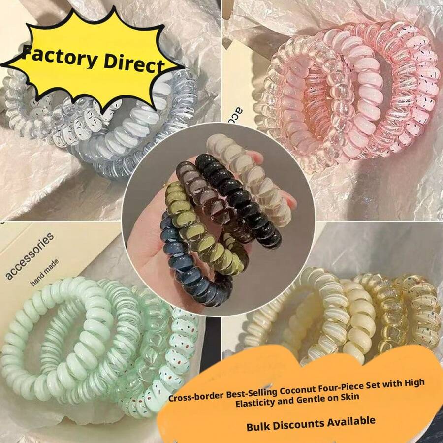 High Elastic Spiral Hair Ties, Thick Telephone Cord Hair Bands, Hair Accessories For Ponytail, Convenient For Office, Travel, Bathroom, Suitable For Women, Girls - Multicolor - View 1
