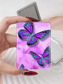 1pc Millennium Y2K Luxury Portable Vanity Mirror, Foldable Lightweight Compact Handheld Mirror, Durable PU Leather, Suitable For Multiple Scenes, Cartoon Ins Style Rhinestone Heart, Leopard, Bow, Ditsy Floral Design, Exquisite Folding Structure, Reliable And Shockproof, Convenient To Carry - Multicolor - View 9
