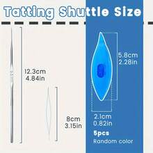 Bộ 5 dụng cụ bằng nhựa gồm thoi, ống chỉ, kim xâu hạt, kim móc và kim khâu lỗ lớn, thích hợp để làm đồ thủ công ren và dệt sợi. - màu hỗn hợp - Xem 3