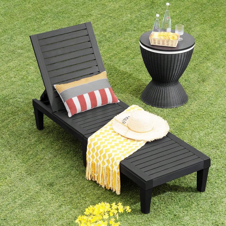 Plastic Outdoor Sun Lounger With 5 Adjustable Positions For Garden Patio Poolside - Black - 查看 1