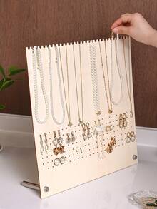 1 buah Organizer Perhiasan, Rak Pajangan Perhiasan Kayu Multifungsi, Tempat Kalung & Anting dengan 168 Lubang Anting dan 30 Slot Kalung, Desain Serat Kayu Alami yang Sederhana dan Segar, Cocok untuk Meja Rias, Kamar Tidur, dan Meja Konter Toko Perhiasan - Kuning - View 1