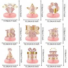 9 pièces Décorations en nid d'abeille rose et or - Décoration en papier pour l'anniversaire des femmes, convient pour les 13e, 16e, 18e, 21e, 30e, 40e, 50e, 60e, 70e et autres anniversaires importants - V0122 - Voir 4