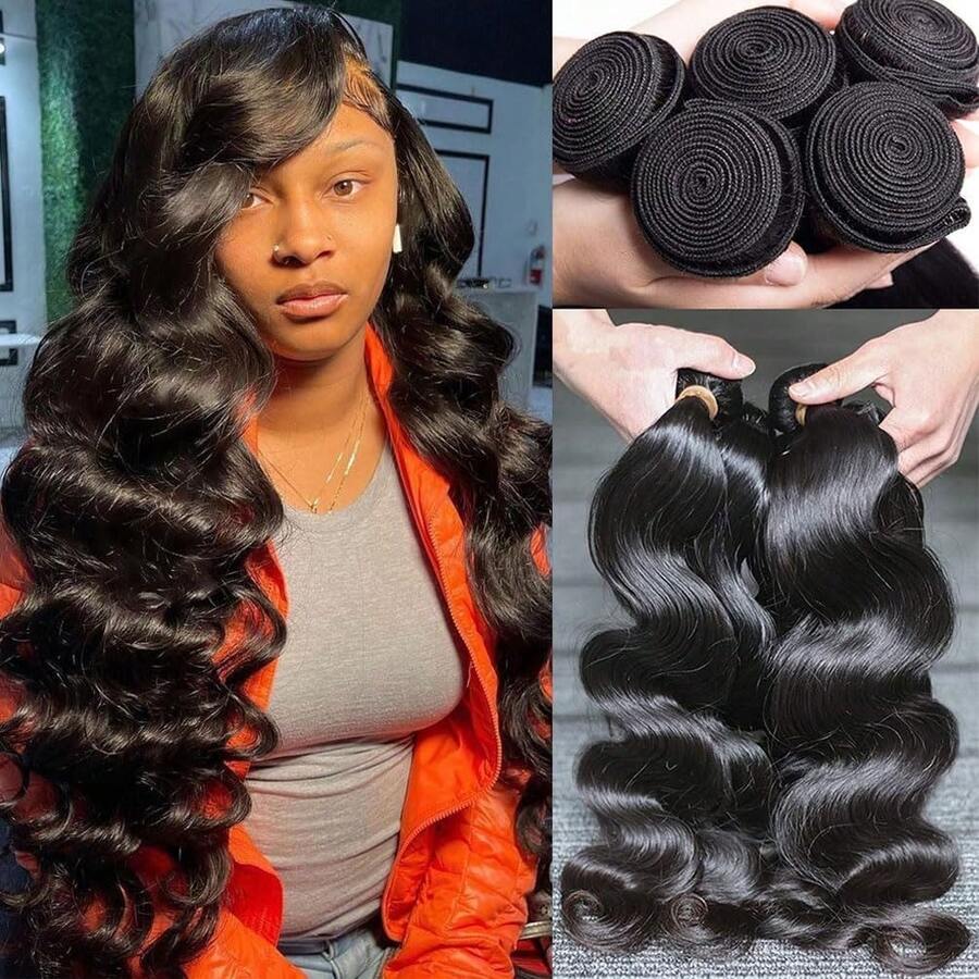 28 30 32 Inch 15A Human Hair Bundles Body Wave Bundles Human Hair Unprocessed Brazilian Virgin Hair Body Wave 1/3/4 Bundles Unit Real Human Hair Extensions For Women Natural Black - Natural Black - Xem 1