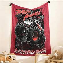 1PC Monster Jam  Monster Truck Racing Flannel Throw Blanket 50"X60" (Multiple Sizes) -  Green Truck Flying In Dust, Action Shot, Tapestry Wall Hanging, Monster Truck Fan Gift, Room Decor, Perfect For Sofa, Bed, Office -280gsm - nhiều màu 30 - Xem 4