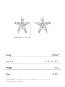 MODIAN 925纯银优雅水晶珍珠耳钉精致海星耳钉女士精美珠宝礼品 - 銀色 - 查看 4
