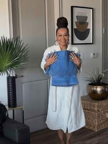 Denim Set With Fan Design And Off-The-Shoulder Style, Best Seller - Jacket + Pants (Suit) - View 6