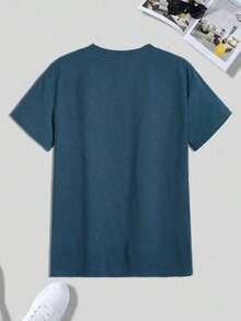 Hombres Camiseta de hombros caídos con estampado de expresión - Azul marino - Ver 2