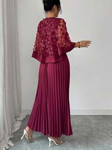 Vestido de mujer para boda, fiesta de cumpleaños y otras ocasiones, adecuado para otoño - Rosa Roja - Ver 2