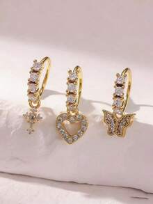 Bộ 3 chiếc khuyên mũi màu bạc, đính đá Zirconia đồng sáng bóng hình trái tim, thánh giá, bướm, thích hợp làm quà tặng cho nữ vào dịp Giáng sinh, Halloween, Ngày Valentine, sinh nhật hoặc đeo hàng ngày. - Bạc - Xem 8