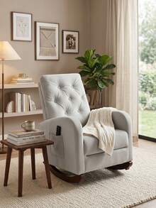 High Back Velvet Rocking Chair, Modern Upholstered Glider Rocker With Side Pocket, Comfy Accent Recliner Chair For Living Room, Bedroom - 淺灰色 - 查看 1