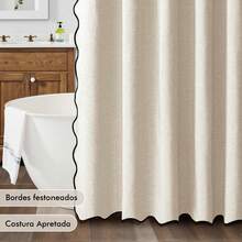 Tenda da doccia in lino con motivo a onde, beige, 180x200 cm, impermeabile e lavabile, con 12 ganci inclusi. - Tenda da doccia beige - Visualizzare 6