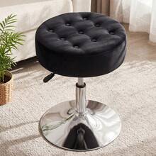 Fumahaus Modern Velvet 360°Swivel Round Ottoman Stool,Comfortable 16.5'' Tufted Vanity Stool,Upholstered Padded Accent Stool For Makeup Room,Bedroom,Black - 黑色 - 查看 1