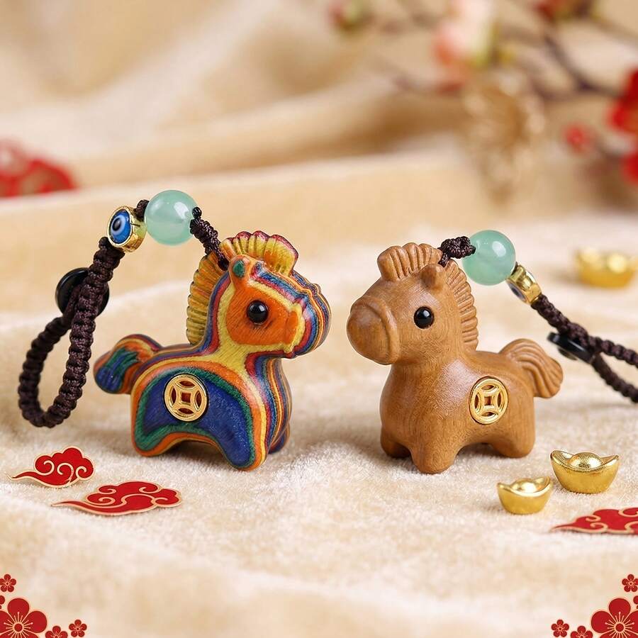 Bộ 1 chú ngựa gỗ may mắn treo trang trí - Kèm đồng xu chúc phúc, bộ quà tặng ý nghĩa (Màu sơn có thể khác nhau tùy người) - Nhiều kiểu dáng - Xem 1