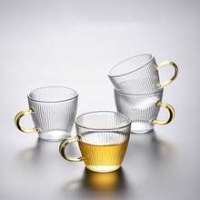 Bộ 6/4/1 tách cà phê espresso thủy tinh có tay cầm - Thiết kế sọc dọc, bề mặt sần, tách trà và cà phê mini, thích hợp sử dụng tại nhà và nhà hàng. - trong suốt - Xem 2