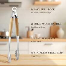 Stains Steel Barcue Tongs Wit Solid Wood Andle  Ml Loc Design Extra Long 17.5 Inces 700 Rees Suitable  Food Cong Salad And Outdoor Grilling Ecwood - Beechwood - View 4