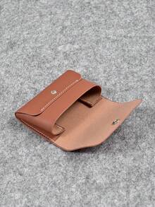 Retro Brown Solid Color PU Leather Card Holder, Snap Button Closure Large Capacity Multi-Card Slots ID Card Wallet, Commute Portable Business Card Holder, Student Bank/Transit Card Organizer, Mini Coin Purse Gift - Multicolor - View 6