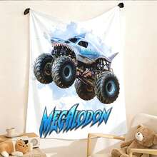 1PC Monster Jam  Monster Truck Racing Flannel Throw Blanket 50"X60" (Multiple Sizes) -  Green Truck Flying In Dust, Action Shot, Tapestry Wall Hanging, Monster Truck Fan Gift, Room Decor, Perfect For Sofa, Bed, Office -280gsm - nhiều màu 22 - Xem 4