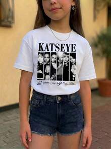 Girls' KATSEYE "The Beautiful Chaos Tour" Group Photo Print Short Sleeve Crew Neck T-Shirt - White - View 2