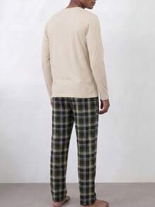 Men's Plaid Print Crew Neck Pullover Pajama Set, Lightweight, Casual & Comfortable, Spring/Autumn - Multicolor - View 3