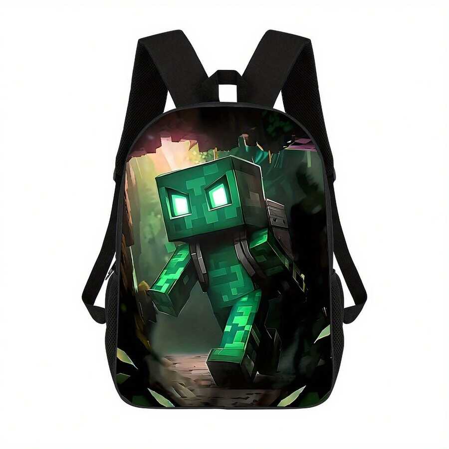 1-Piece Lightweight Black Neutral Printed Backpack, Printed Double-Shoulder Bag - Adjustable Shoulder Straps, Unisex School Bag, Casual Travel And Commuting Bag, Zipper Closure, Sports Gear Bag| Minimalist Design| Lightweight Backpack, Travel Backpack - 黑色 - 查看 1
