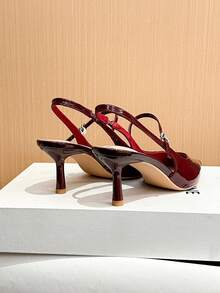 Xin Jing Shoes New Spring/Summer Women's Single Strap Pointed Toe V-Cut Slingback High Heel Sandals, Fashion Versatile For Wedding, Party, Daily Commute - Burgundy - View 12