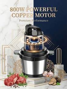 1pc Stainless Steel Bowl Electric Kitchen Chopper, Multi-Function Chopper With 2 Speed Settings, Equipped With 4 Blades For Chopping Meat, Onion, Fruits & Vegetables, Sokany - Black - View 4