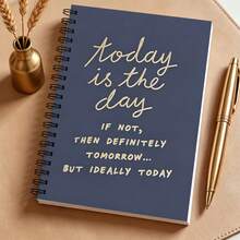 1pc A5 Soft Cover Notebook, 180° Lay Flat Lined Journal, Funny "Today Is The Day" Quote Print, Navy Blue Inspirational Diary For Students & Office - Navy Blue - View 6