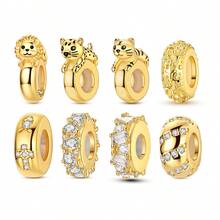 1Pc Gold Color Spacer Bead Sparkling Star Lion Tiger Leopard Cross Silicone Charm Fit Bracelet Bangle Diy Jewelry Making Beads Basic Accessories - Gold - View 1