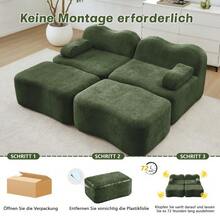 2-Seater Modular Sofa With 2 Ottomans, Boneless Sofa Made Of 32D High-Density Foam, Movable Armrest Cushions, For Living Room & Apartment, Non-Slip Design, Green WL - Green - View 5