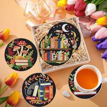 8件套钻石画DIY杯垫套装，圆形闪亮钻石，全套工具，手工工艺品，减压佳品，春节、圣诞节、教师节的绝佳礼物，也是送给家人和朋友的实用乔迁礼物。 - 彩色 - 查看 4