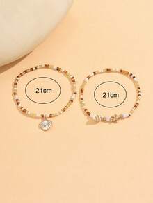 2pcs/Set Starfish & Shell Beaded Anklet, Handmade Simple Beach Ocean Style Jewelry For Women, Suitable For Daily Wear And Vacation, Random Color Arrangement Of Seed Beads - Multicolor - View 4