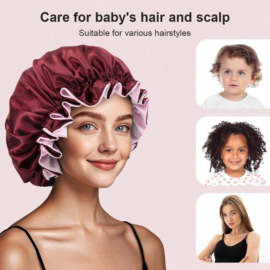 1 chiếc mũ tắm bằng satin chống thấm nước, mũ tắm hai lớp có viền ren, mũ kiểu Bohemian, phù hợp cho mọi mùa. - Nhiều màu - Xem 1