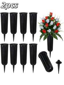 2pcs Black Pointed Plastic Vase - Suitable For Gravestone And Cemetery Decoration (Memorial Vase) - Multiple Styles - View 8