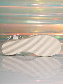 Sandalias de plataforma tejidas de cuerda de cáñamo de unicolor y casual para mujer, material de PU blanco con decoración de lazo, sandalias bohemias de resort retro con suela gruesa, suela de lona con tira de tobillo, zapatos de primavera y verano para vacaciones de primavera y Pascua - Blanco - Ver 7