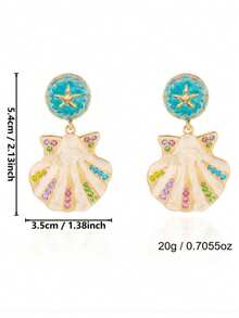 1 Pair Summer Beach Vacation Ocean Style Colorful Rhinestone Shell Pendant Blue Starfish Stud Earrings, Fashion Versatile Earrings For Women, Suitable For Daily Wear And Beach Party Evening Wear - Multicolor - View 4