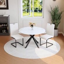 Dining Room Set With Round Marble Dining Table & Dining Chairs, Modern Kitchen Set Made Of Faux Leather & Cantilever Metal Frame For Dining Room & Kitchen - White - View 10