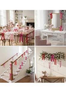 9/18/36Pcs Pink Red Satin Ribbon Bows For Wall Decor, Pre-Tied Bows For Party Backdrop, Baby Shower, Wedding, Birthday, Room Decor - Pink Series - View 7