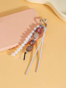 1pc Bohemian Style Faux Pearl & Natural Stone Beaded Keychain With Tassel, Bag Charm, Key Ring For Women Men , Handmade Boho Key Accessory For Purse/Car Keys - Multicolor - View 6