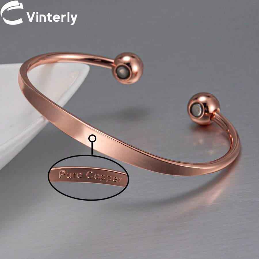 Vòng tay đồng nguyên chất dành cho nữ, có thể điều chỉnh, kiểu dáng hoa, có nam châm, giúp giảm đau do viêm khớp, mang lại lợi ích cho sức khỏe và năng lượng. - đồng - Xem 1