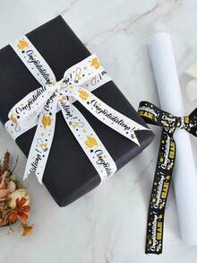 1pc Black & White Satin Ribbon, Graduation Celebration 2026 Graduates Wreath, Gift Packaging, Flower Bouquet, Certificate Packaging, Graduation Party Decor, Graduation Gift - Multicolor - View 2