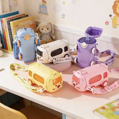 1pc Large Capacity Outdoor Portable Pop-Up Lid High Quality Straw Water Bottle, Suitable For Car & Bus Use