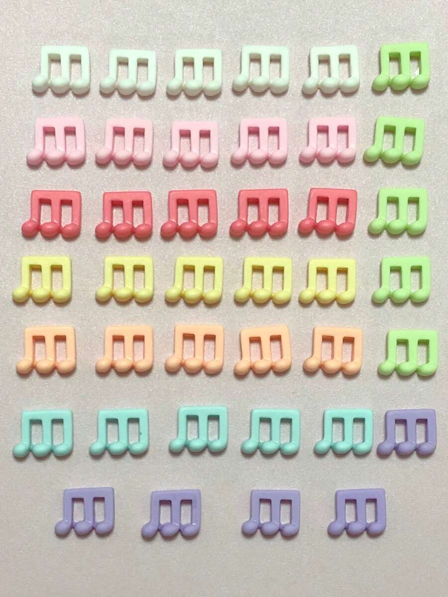 新款 40 件装可爱彩色甜美小哑光音符树脂美甲饰品 DIY 手工艺品配件 芭蕾舞圆角椭圆形指甲装饰手机壳饰品 美甲沙龙饰品 大包装 - 彩色 - 查看 1